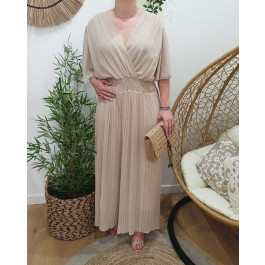 Combinaison femme grande taille fluide plissée-Beige
