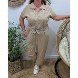 Combinaison femme grande taille coton lin Rosita-Beige
