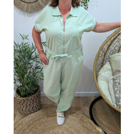 Combinaison femme grande taille coton lin Rosita-Vert d'eau