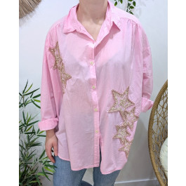 Chemisier femme oversize étoiles broderies strass-Rose