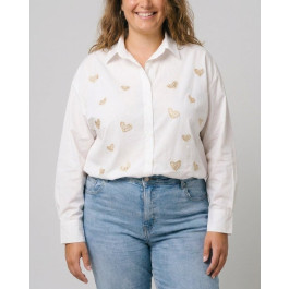 Chemisier femme oversize broderie coeur et sequins dorés-Blanc