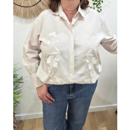 Chemisier femme oversize brodé à fleurs-Beige