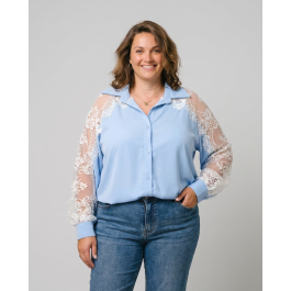 Chemisier femme fluide manches dentelle-Bleu