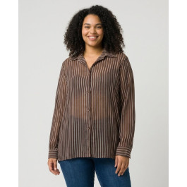 Chemisier femme oversize marron à rayures -Blanc