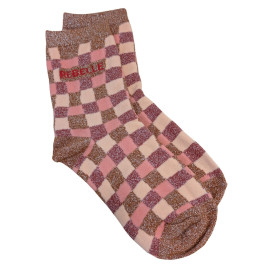 Chaussettes à carreaux et paillettes Rebelle-Corail