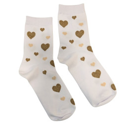 Chaussettes coeurs pailletés-Blanc