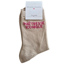 Chaussettes à paillettes MAITRESSE ICONIQUE-Beige