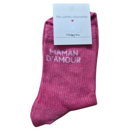 Chaussettes à paillettes MAMAN D'AMOUR-Rose fuchsia