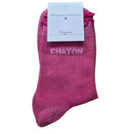 Chaussettes à paillettes CHATON-Rose fuchsia