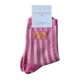 Chaussettes rayées à paillettes COOL MOM -Rose fuchsia