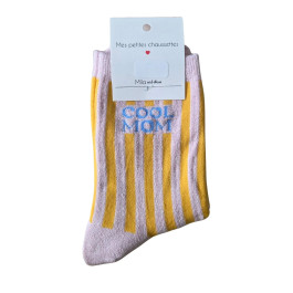 Chaussettes rayées à paillettes COOL MOM -Rose poudré