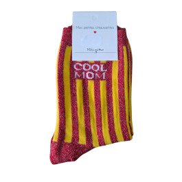 Chaussettes rayées à paillettes COOL MOM -Rouge