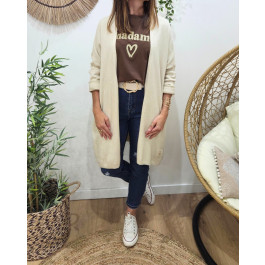 Gilet long femme uni-Beige