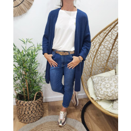 Gilet long femme uni-Bleu marine