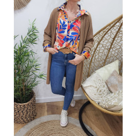 Gilet long femme uni-Camel