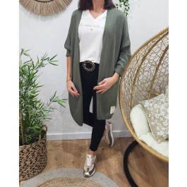 Gilet long femme uni-Kaki