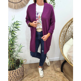 Gilet long femme uni-Prune
