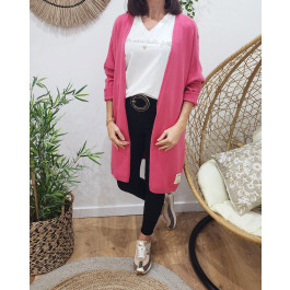 Gilet long femme uni-Rose
