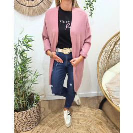 Gilet long femme uni-Rose