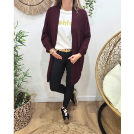 Gilet long femme uni-Rouge bordeaux