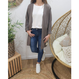 Gilet long femme uni-Taupe