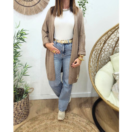 Gilet long femme uni-Taupe clair