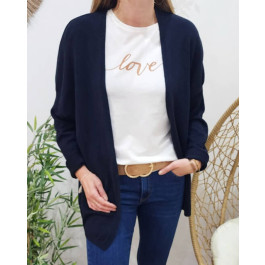 Gilet mi-long femme petite etoile relief-Bleu marine