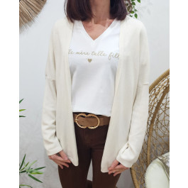 Gilet mi-long femme petite etoile relief-Ecru