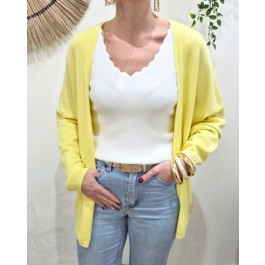 Gilet mi-long femme petite etoile relief-Jaune