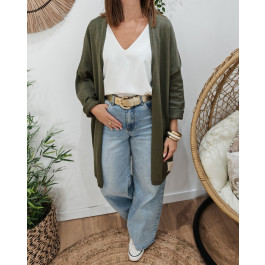 Gilet long femme uni-Kaki