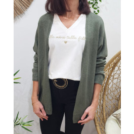 Gilet mi-long femme petite etoile relief-Kaki