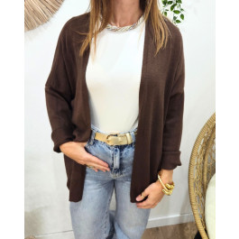 Gilet mi-long femme petite etoile relief-Marron foncé