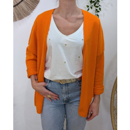 Gilet mi-long femme petite etoile relief-Orange