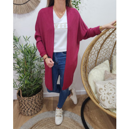 Gilet long femme uni-Prune