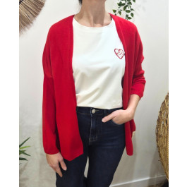 Gilet mi-long femme petite etoile relief-Rouge