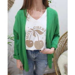 Gilet mi-long femme petite etoile relief-Vert