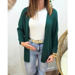 Gilet mi-long femme petite etoile relief-Vert bouteille