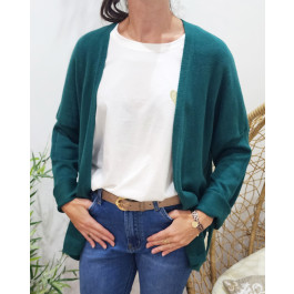 Gilet mi-long femme petite etoile relief-Vert bouteille
