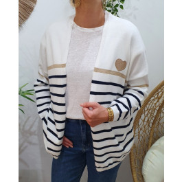 Gilet femme marinière coeur doré-Bleu marine