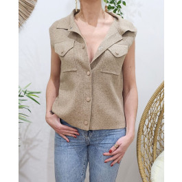 Gilet femme sans manches boutonné Daralice-Taupe