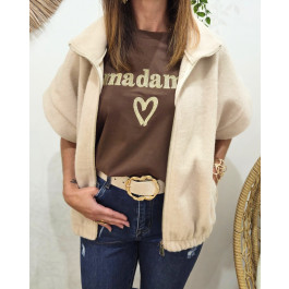 Gilet femme sans manche zippé à col Azura-Beige
