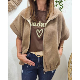 Gilet femme sans manche zippé à col Azura-Camel