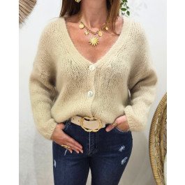 Gilet femme boutons nacrés Begonia-Beige