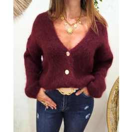 Gilet femme boutons nacrés Begonia-Rouge bordeaux