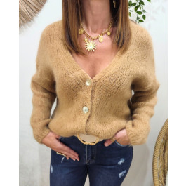 Gilet femme boutons nacrés Begonia-Camel