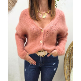 Gilet femme boutons nacrés Begonia-Rose