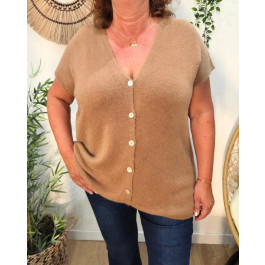 Gilet femme sans manche boutons nacrés Tahlia-Camel