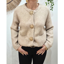 Gilet femme camel boutons soleil doré-Camel clair