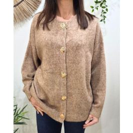 Pull femme grande taille boutons dorés soleil coeur-Camel clair