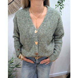 Gilet femme boutons coeurs dorés-Kaki